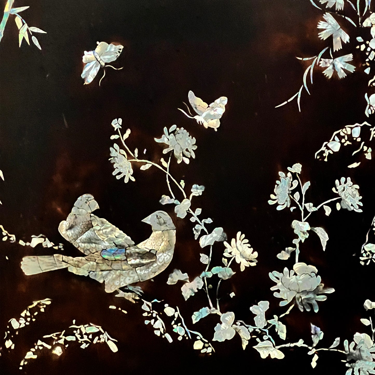 Early 20th Century Asian Black Lacquer Panel with Mother-of-Pearl Inlay