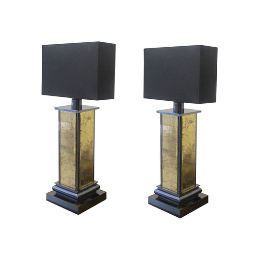 A pair of gold mirrored table lamps, 1970's