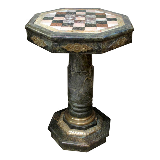 1880s Italian Carved Marble and Bronze Ormolu Octagonal Side Table/Pedestal