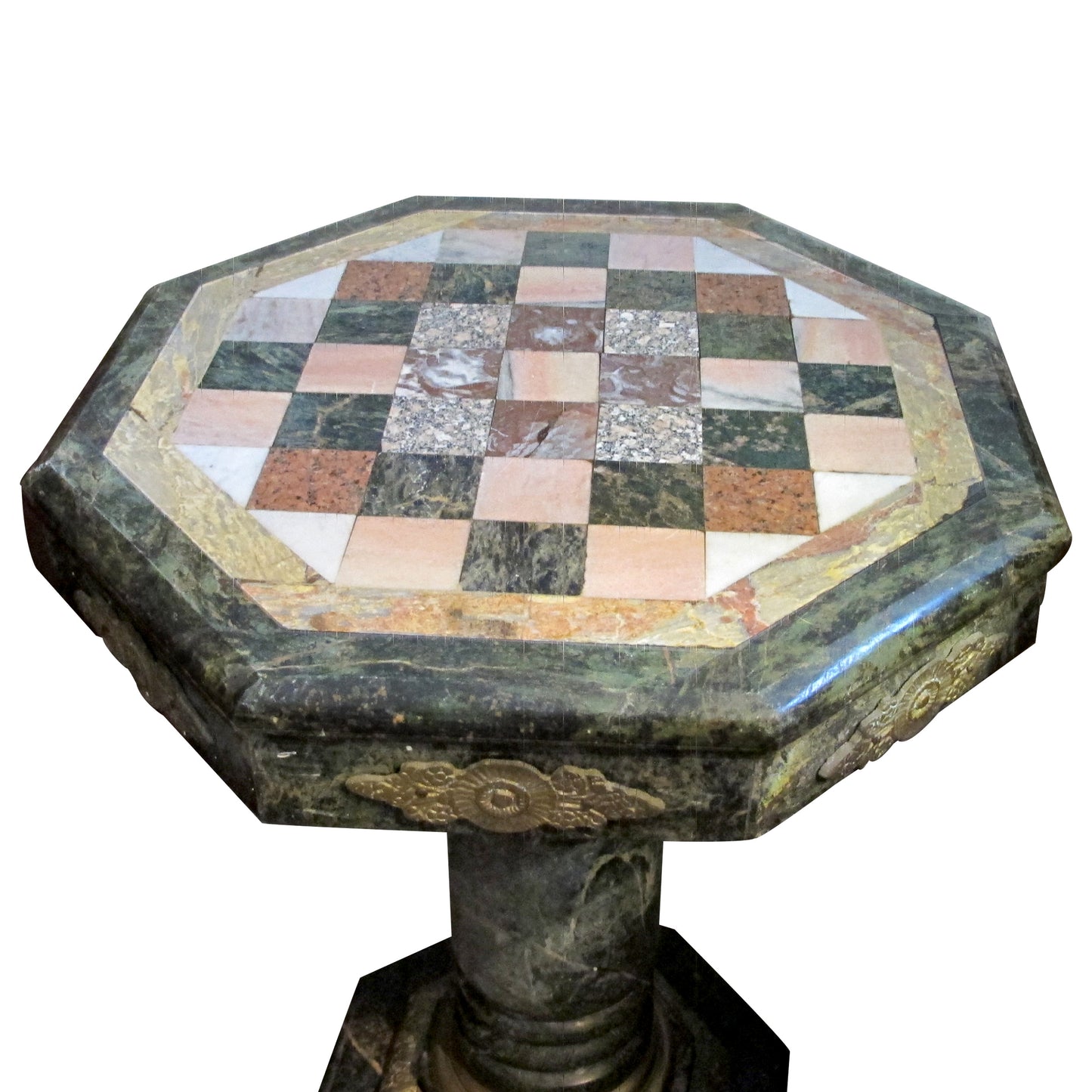 1880s Italian Carved Marble and Bronze Ormolu Octagonal Side Table/Pedestal