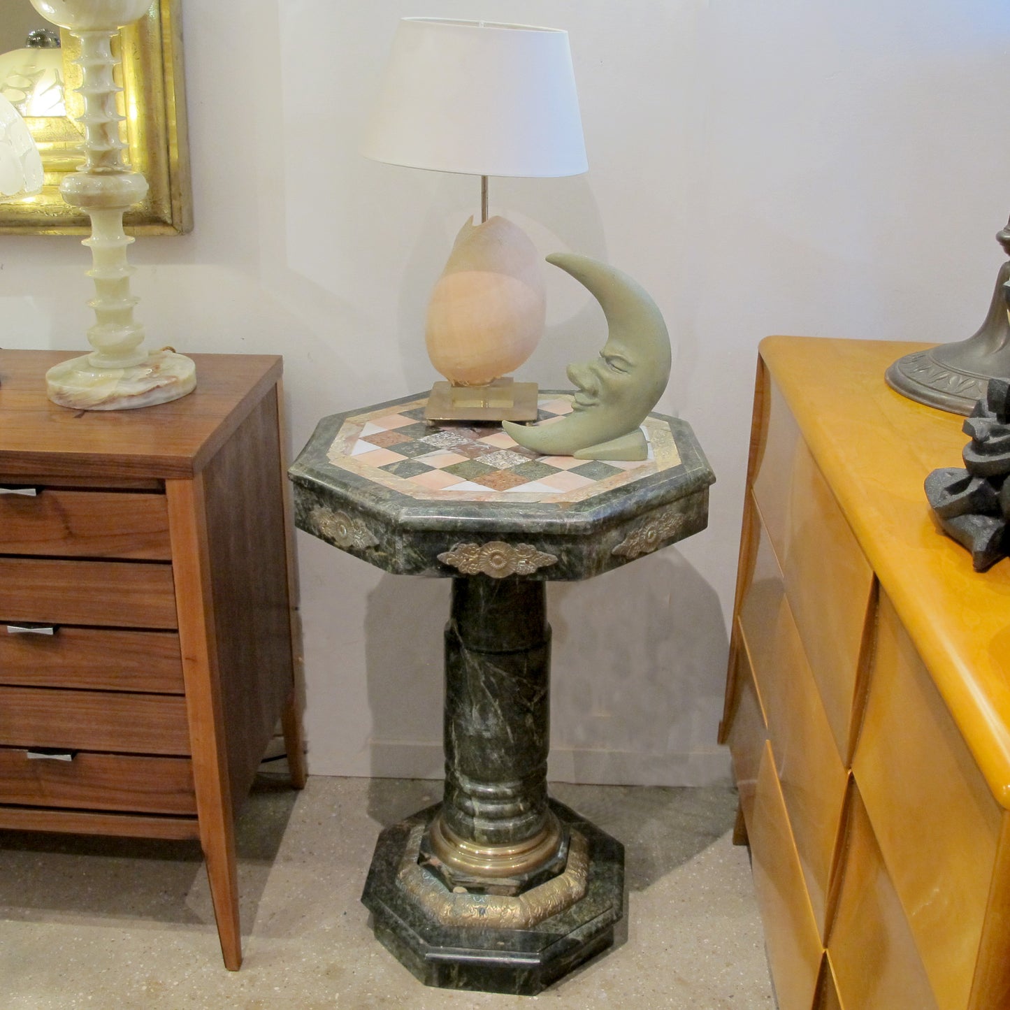 1880s Italian Carved Marble and Bronze Ormolu Octagonal Side Table/Pedestal