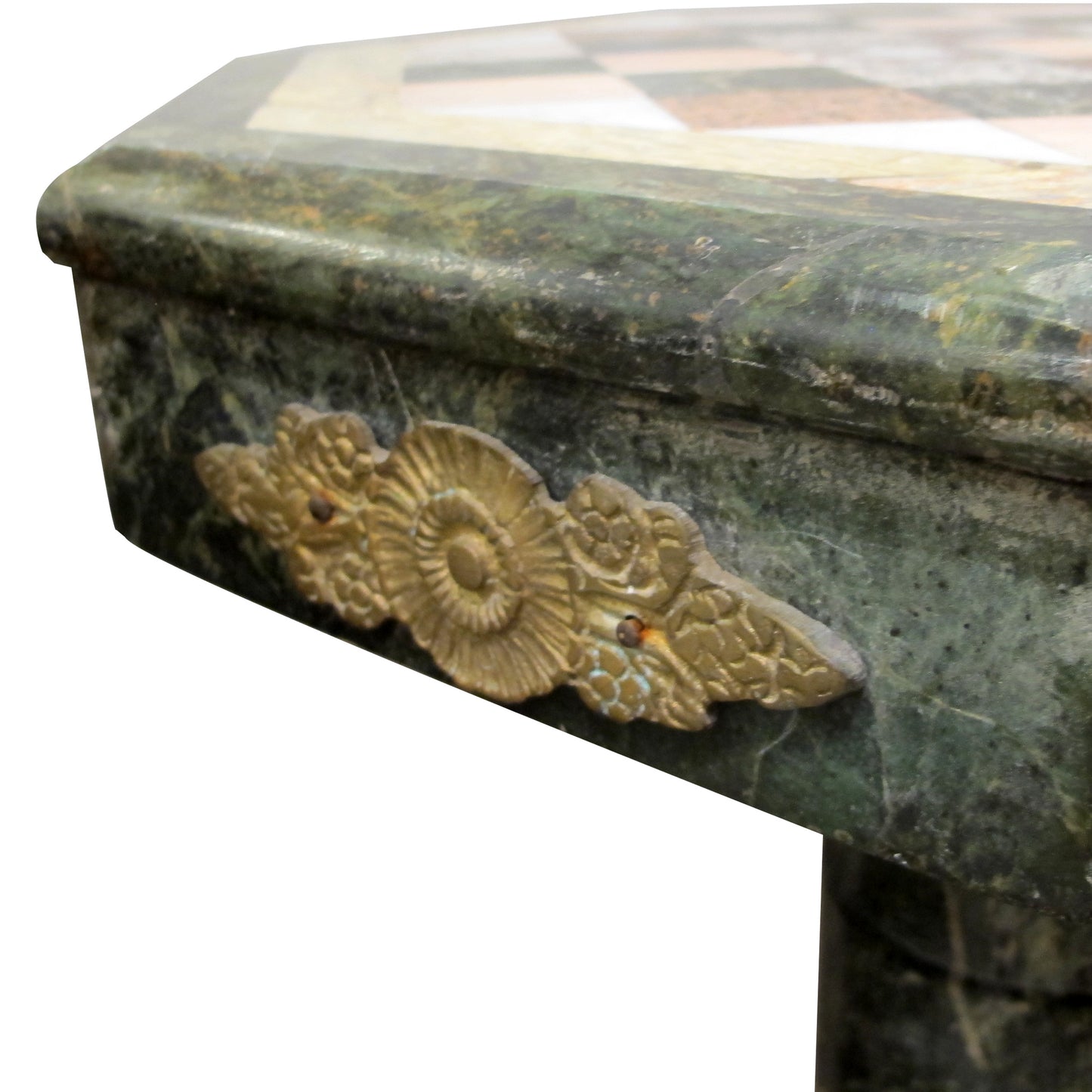 1880s Italian Carved Marble and Bronze Ormolu Octagonal Side Table/Pedestal