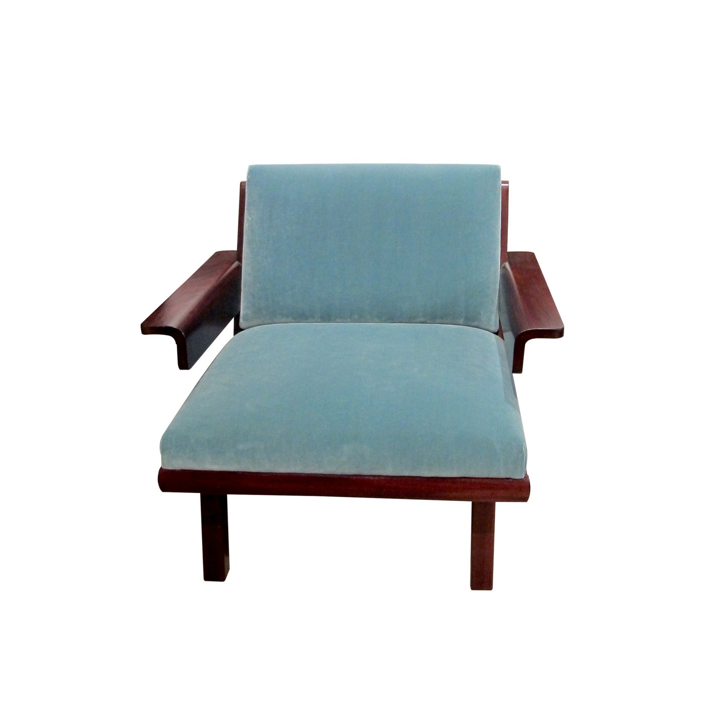 A pair of armchairs upholstered in blue velvet, Mid century, Swedish