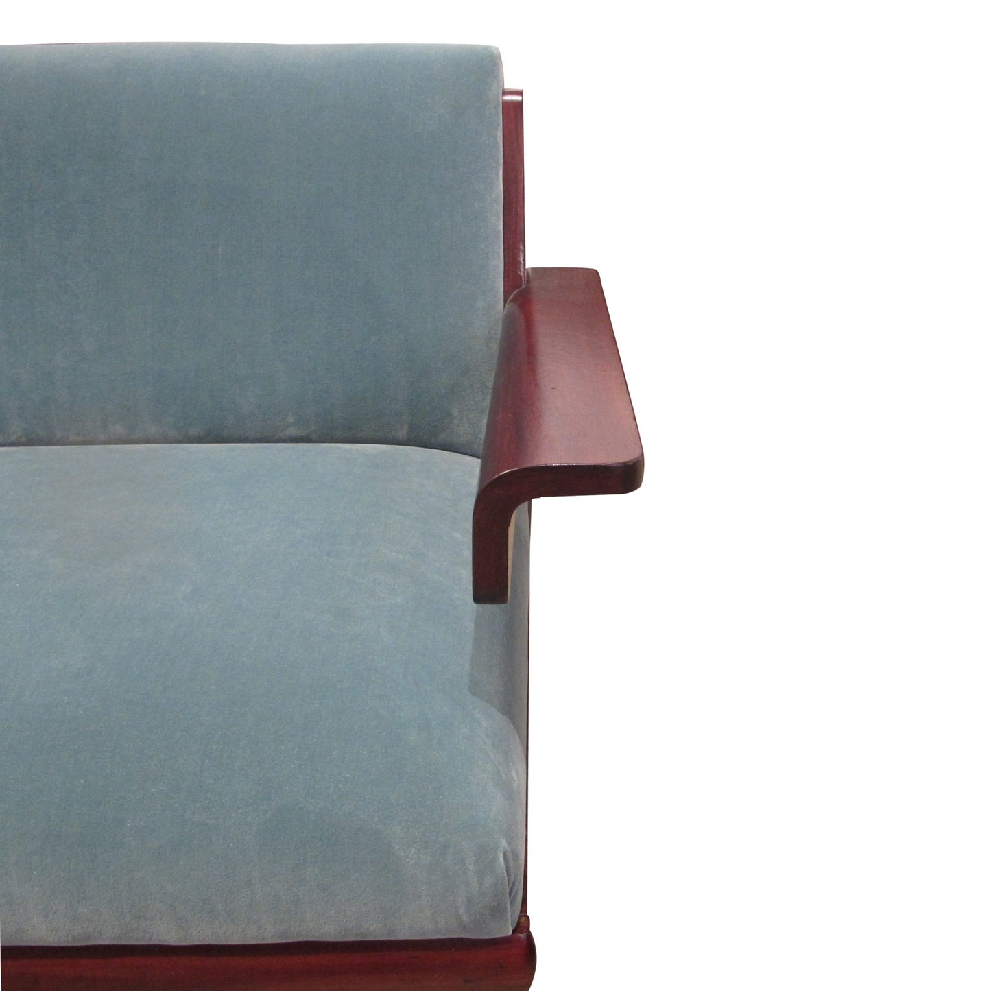 A pair of armchairs upholstered in blue velvet, Mid century, Swedish