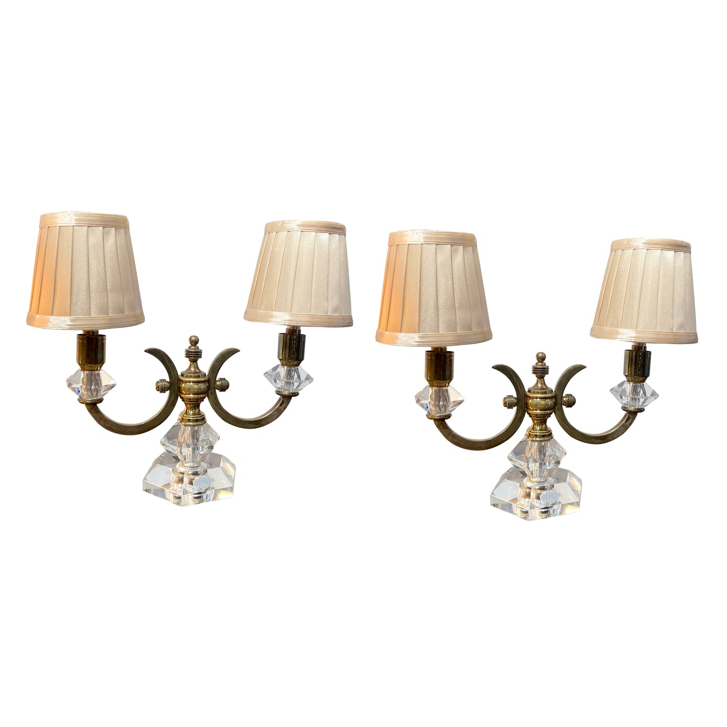 Pair of 1940s French Art Deco De Sèvres Crystal Table Lamps