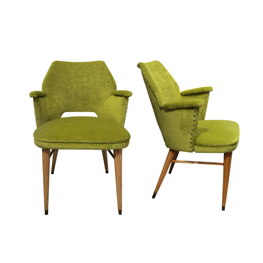 Pair of occasional chairs, 1950's Swedish, upholstered in green velvet