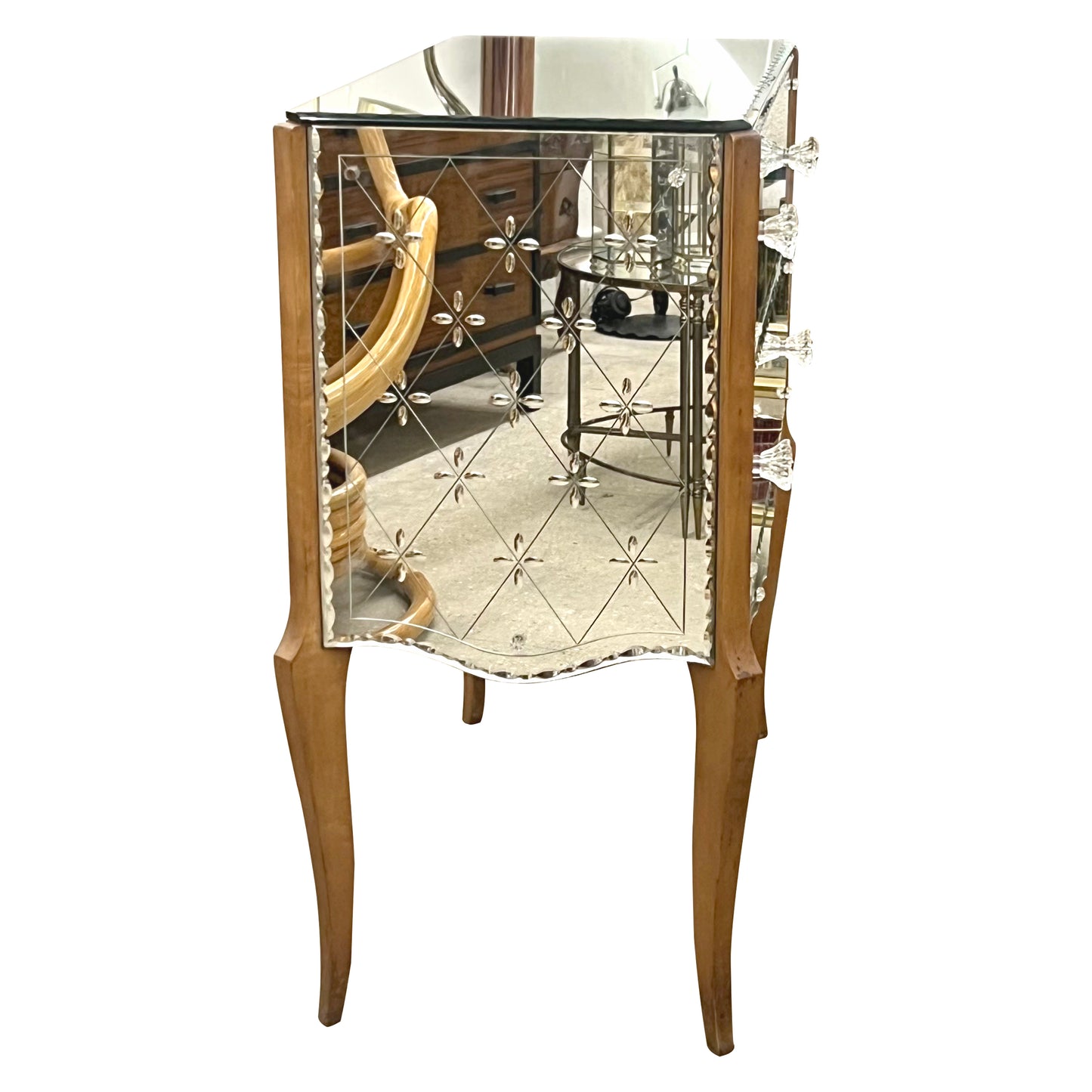 1950s French Mirrored Chest of Drawers with Etched Floral Decoration