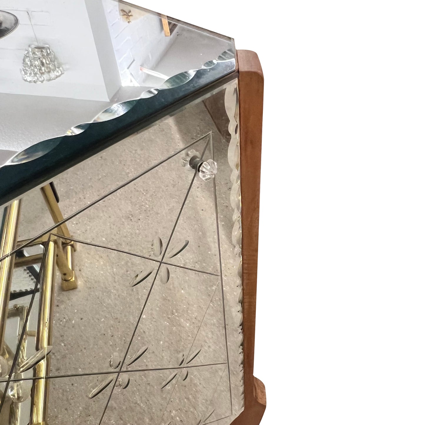 1950s French Mirrored Chest of Drawers with Etched Floral Decoration