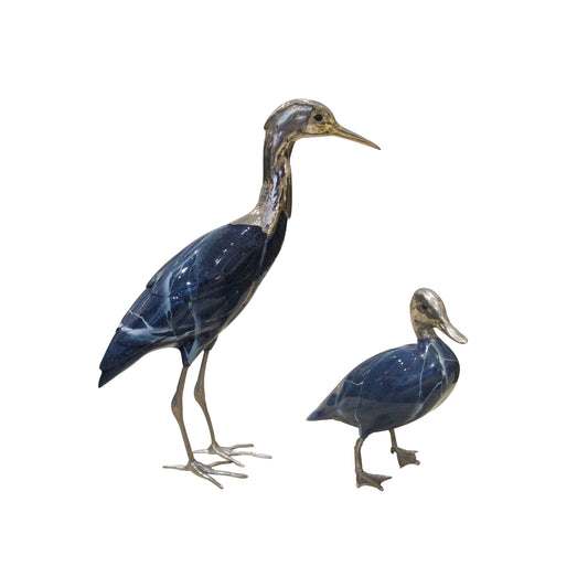 A 1970's Heron and Duck figures with silver plated heads