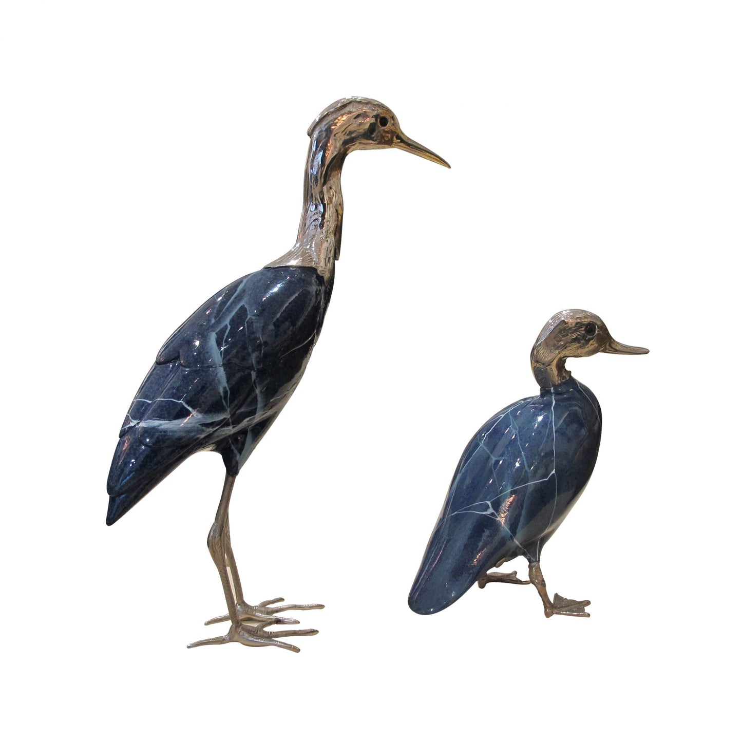 A 1970's Heron and Duck figures with silver plated heads