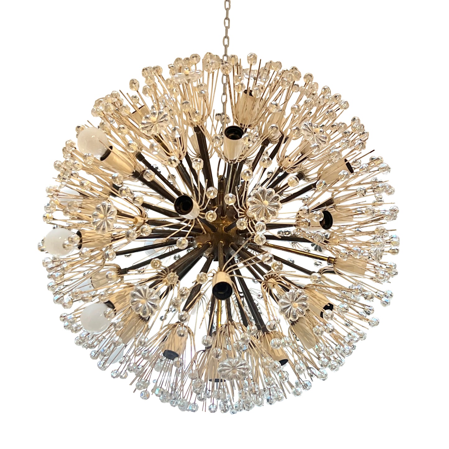 Pair of Large Dandelion / Snowball Crystal Chandeliers by Emil Stejnar for Rupert Nikoll, 1950s