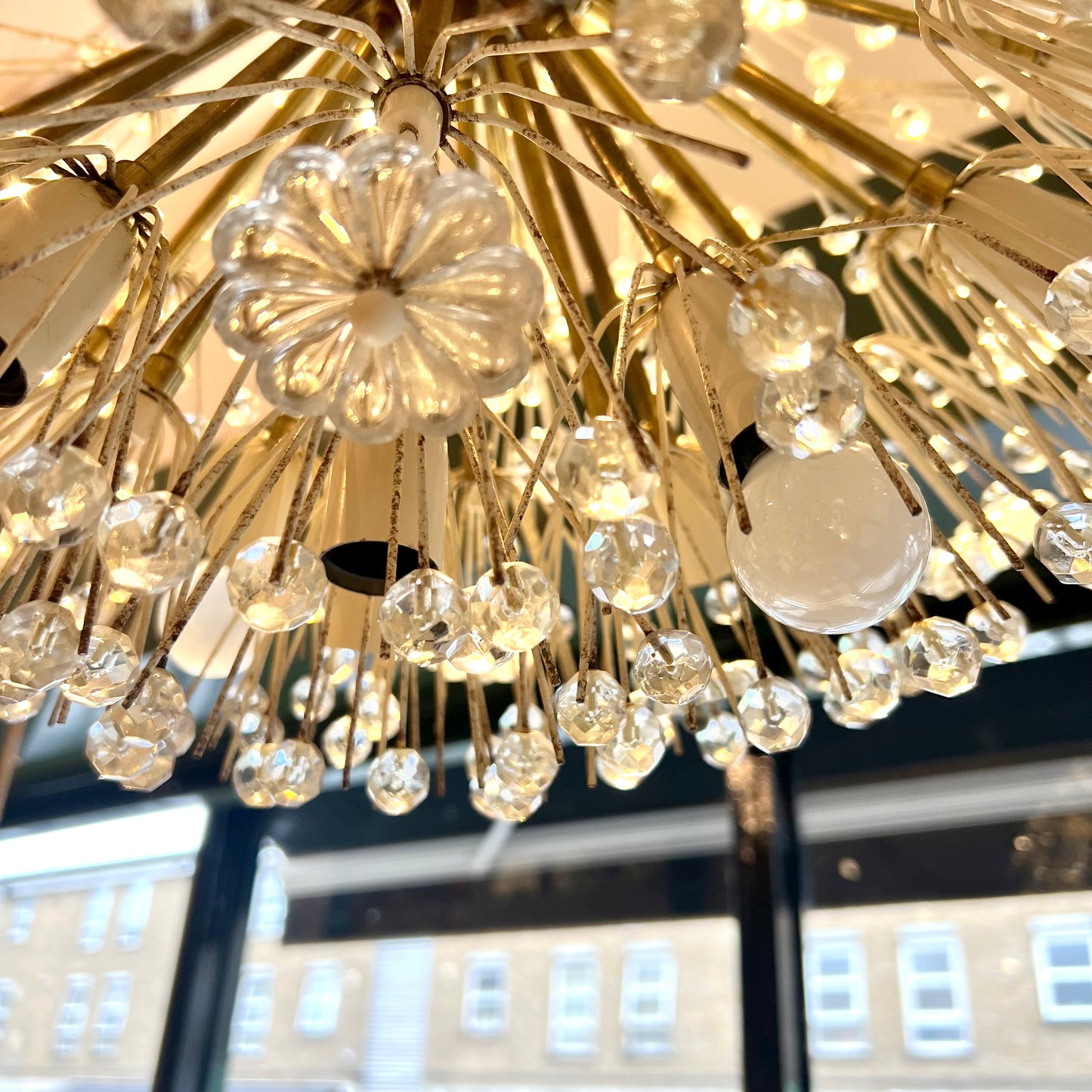Pair of Large Dandelion / Snowball Crystal Chandeliers by Emil Stejnar for Rupert Nikoll, 1950s