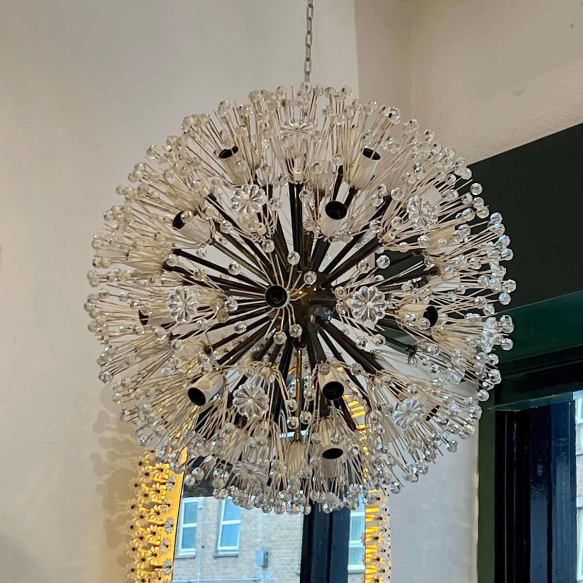 Pair of Large Dandelion / Snowball Crystal Chandeliers by Emil Stejnar for Rupert Nikoll, 1950s