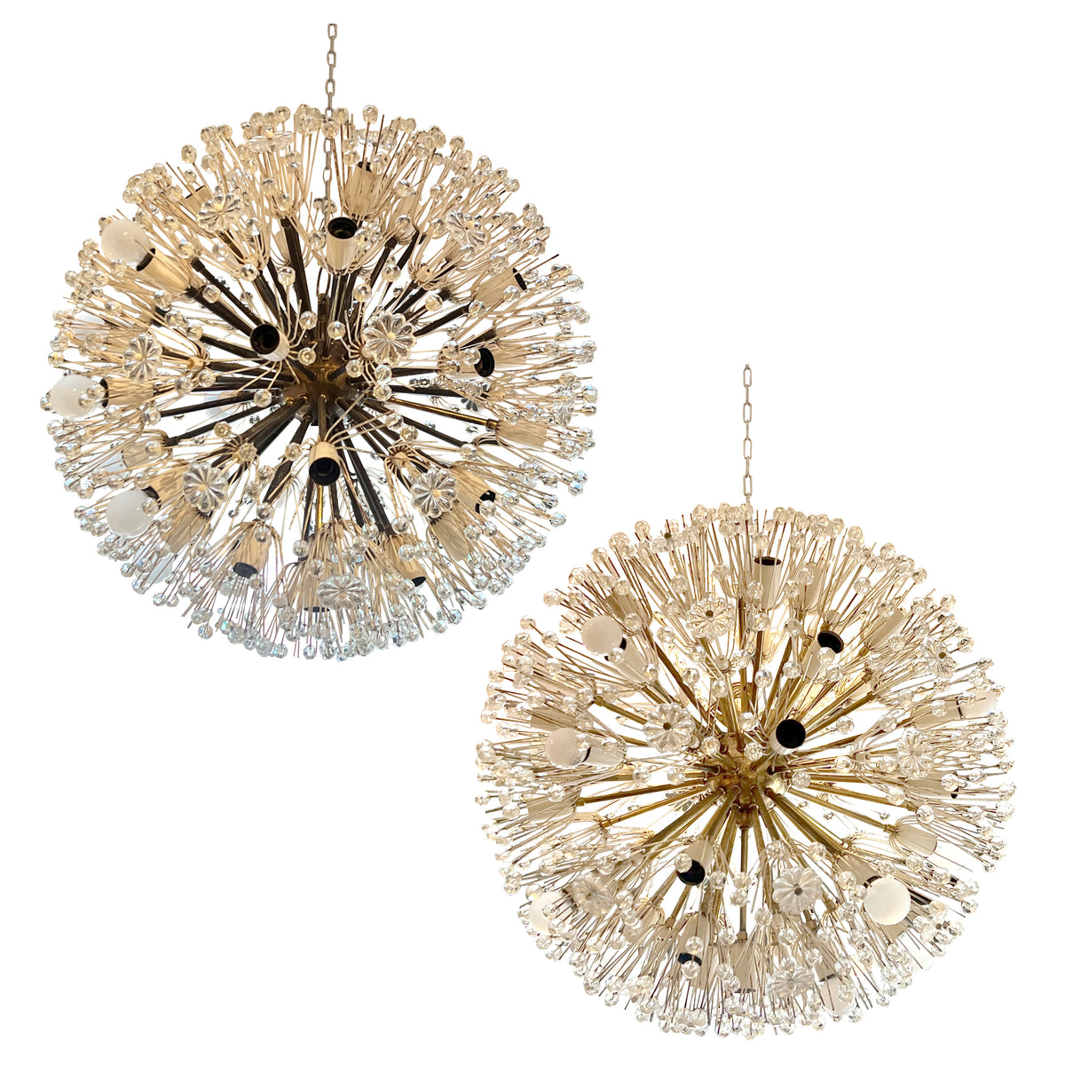 Pair of Large Dandelion / Snowball Crystal Chandeliers by Emil Stejnar for Rupert Nikoll, 1950s