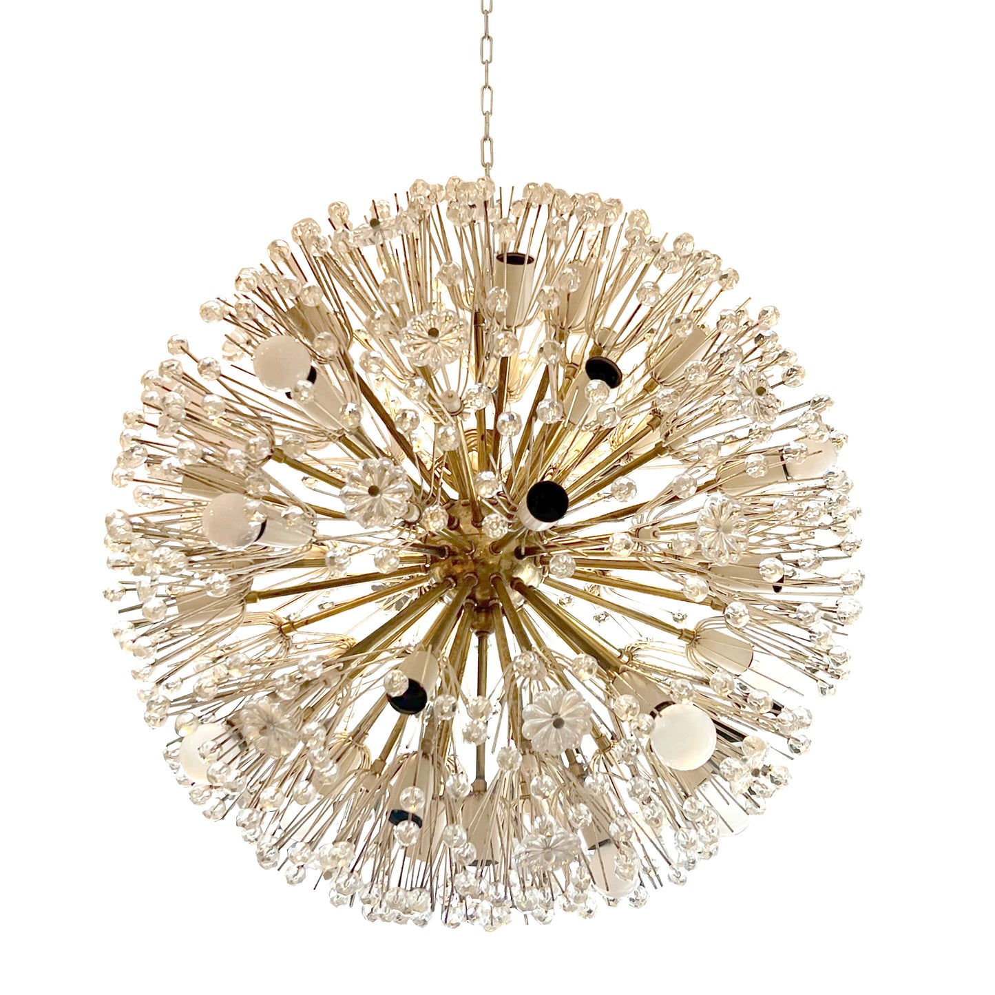 Pair of Large Dandelion / Snowball Crystal Chandeliers by Emil Stejnar for Rupert Nikoll, 1950s