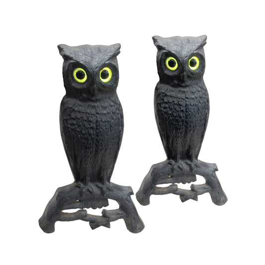 a pair of 1950's andirons cast iron owls , american