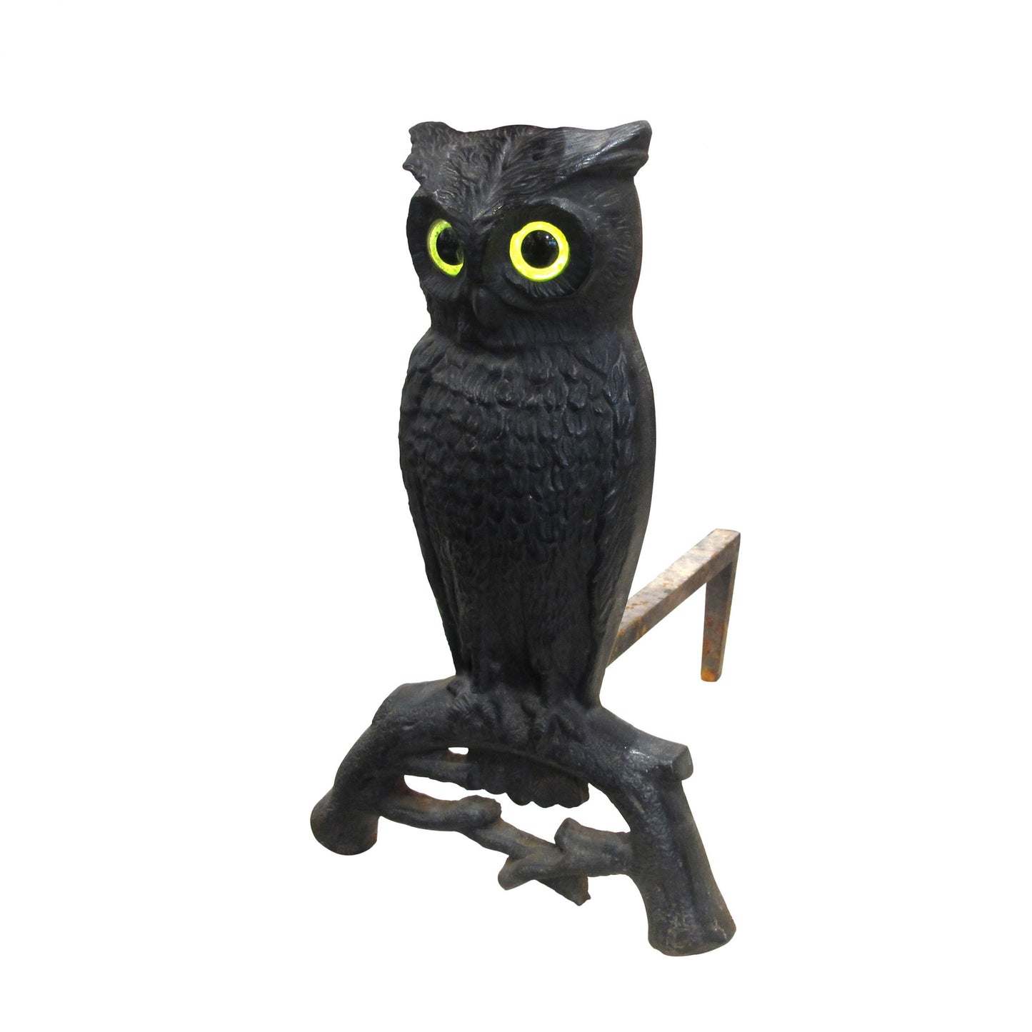 a pair of 1950's andirons cast iron owls , american