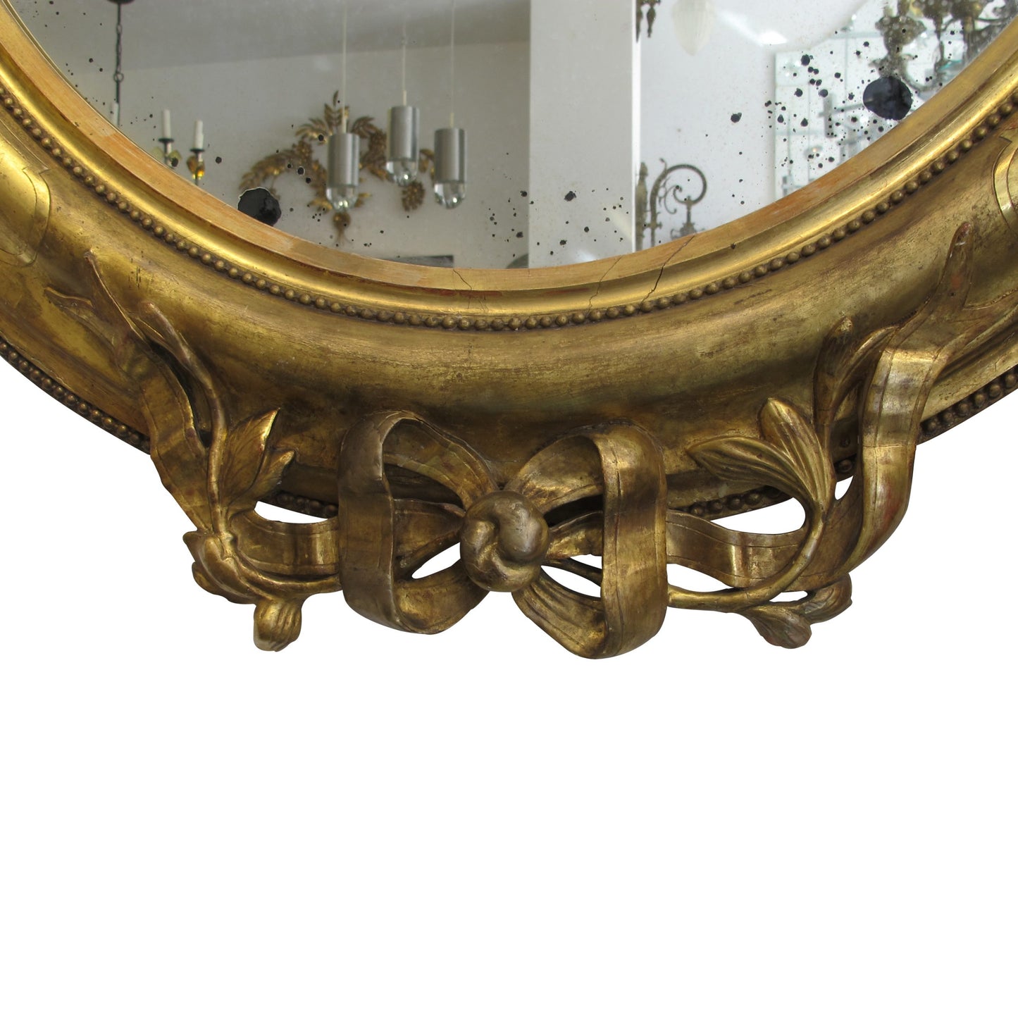 Pair of Circa 1860 Large French Napoleon III Large Carved Gilt Oval Mirrors