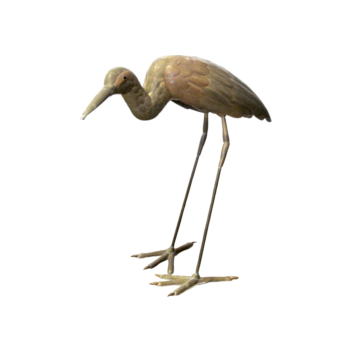 A brass and copper heron sculpture by Sergio Bustamante, 1970's