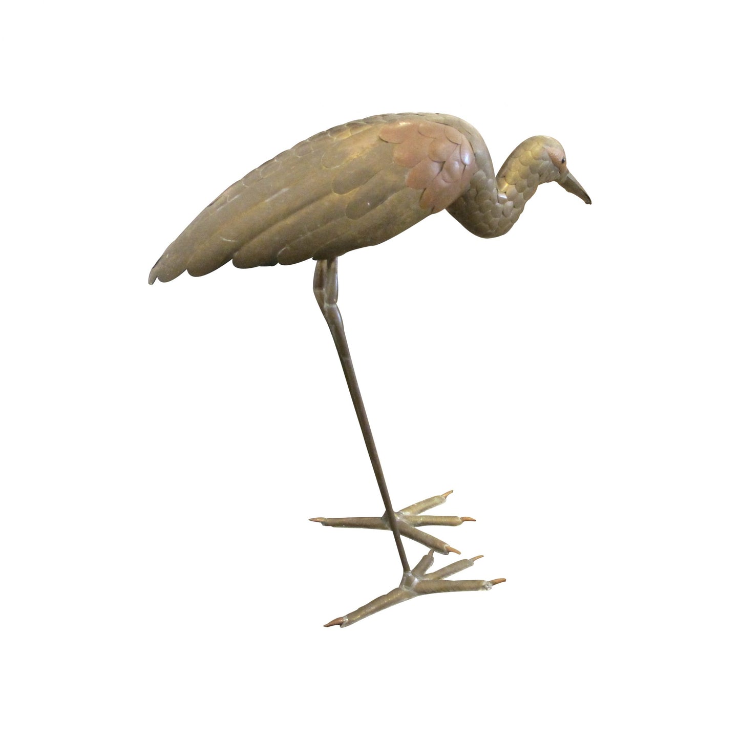 A brass and copper heron sculpture by Sergio Bustamante, 1970's