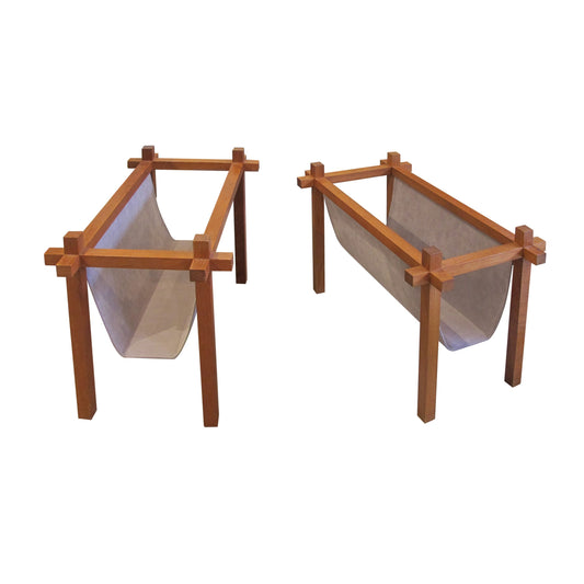 Pair of Danish Mid Century Skjøde Skjern Stylish Teak & Fabric Magazine Racks