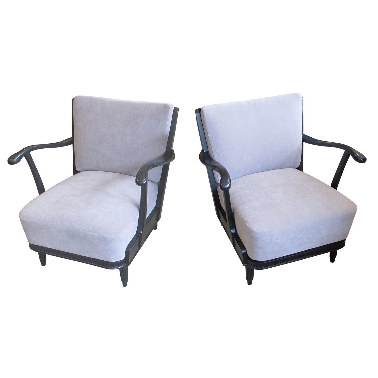 A pair of 1940's swedish Armchairs with a black wood frame