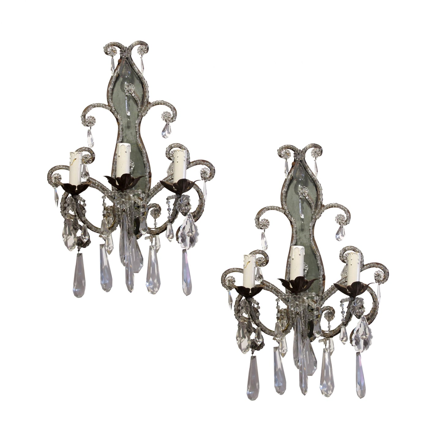 Pair of French early 20th Century mirrored wall lights