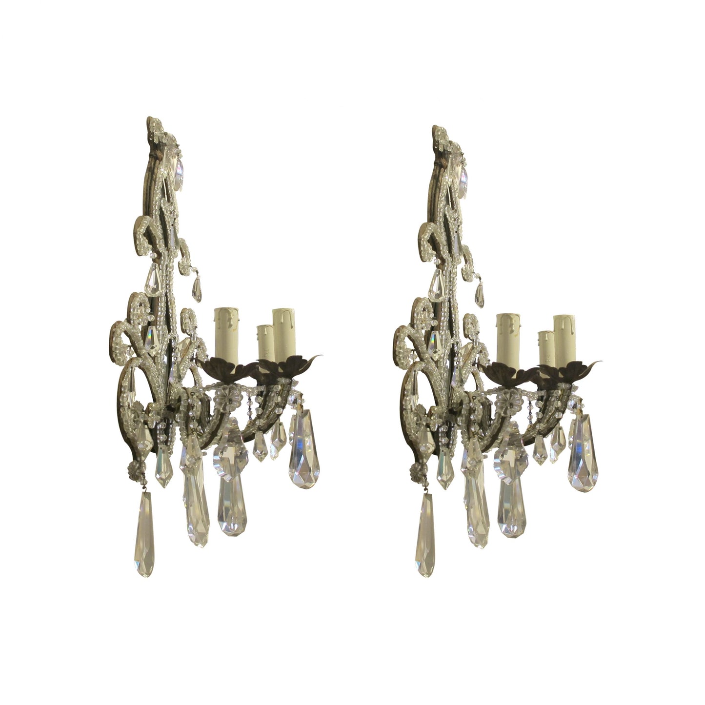 Pair of French early 20th Century mirrored wall lights