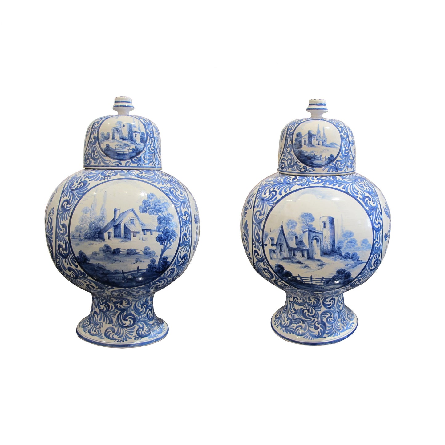 a pair late 19th century Dutch delft vases with lids