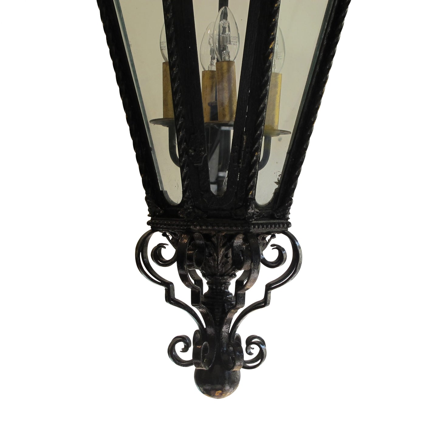 Mid-Century French, Octagonal Black Wrought Iron Lantern