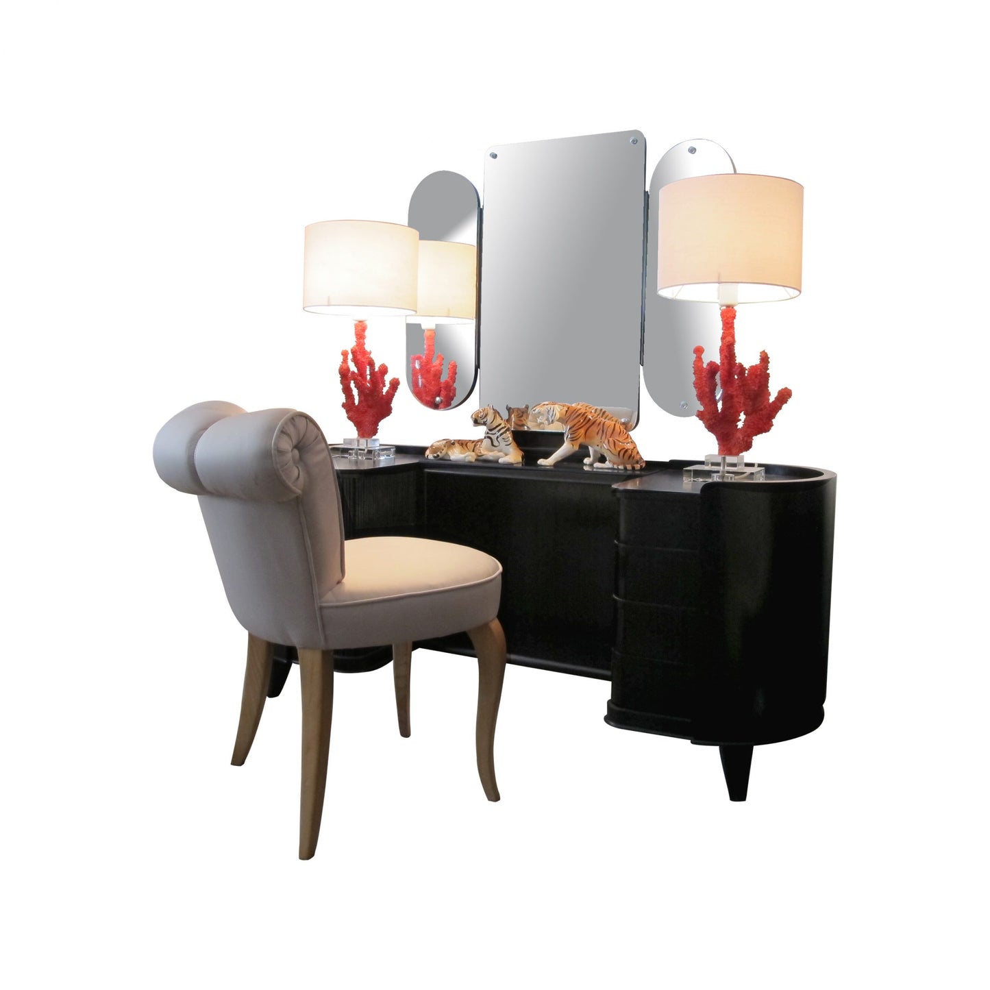 A 1940's Danish dressing table with a triptych mirror