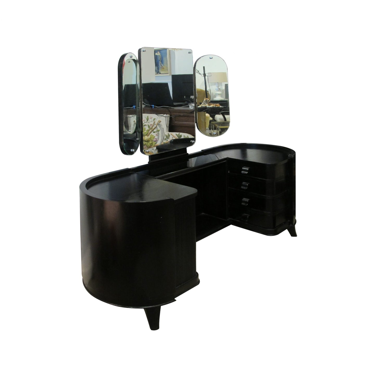 A 1940's Danish dressing table with a triptych mirror