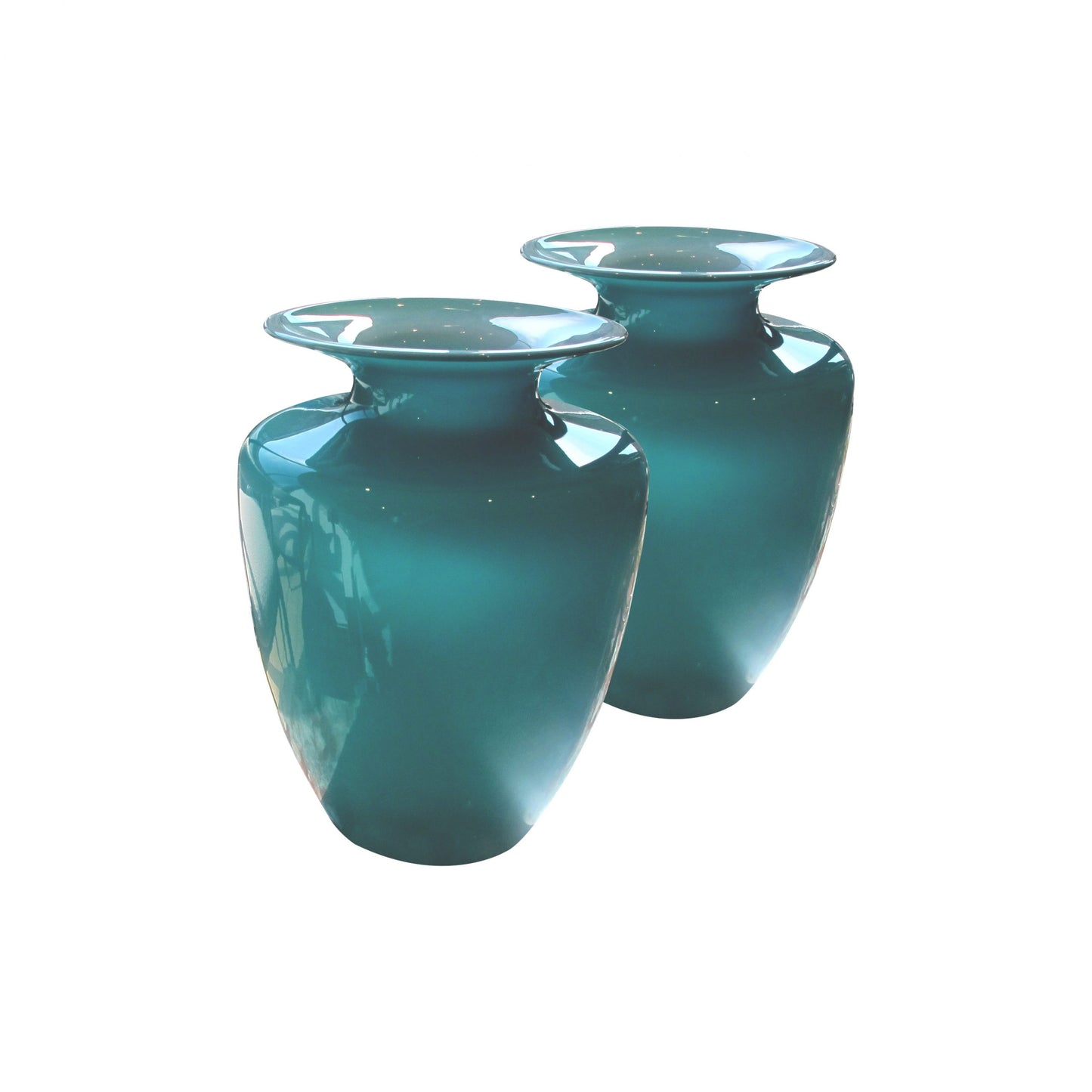 A pair of baby blue opaline vases, French mid century