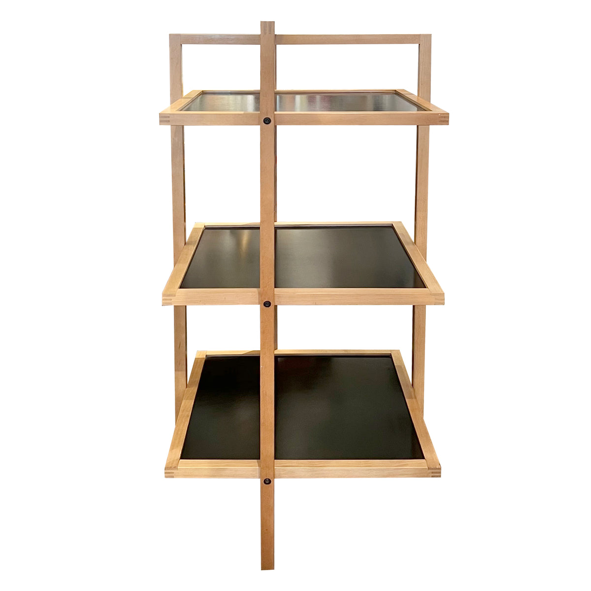 Pair of 1970s/80s Structural Blonde Maple and Black Wood Shelving Units