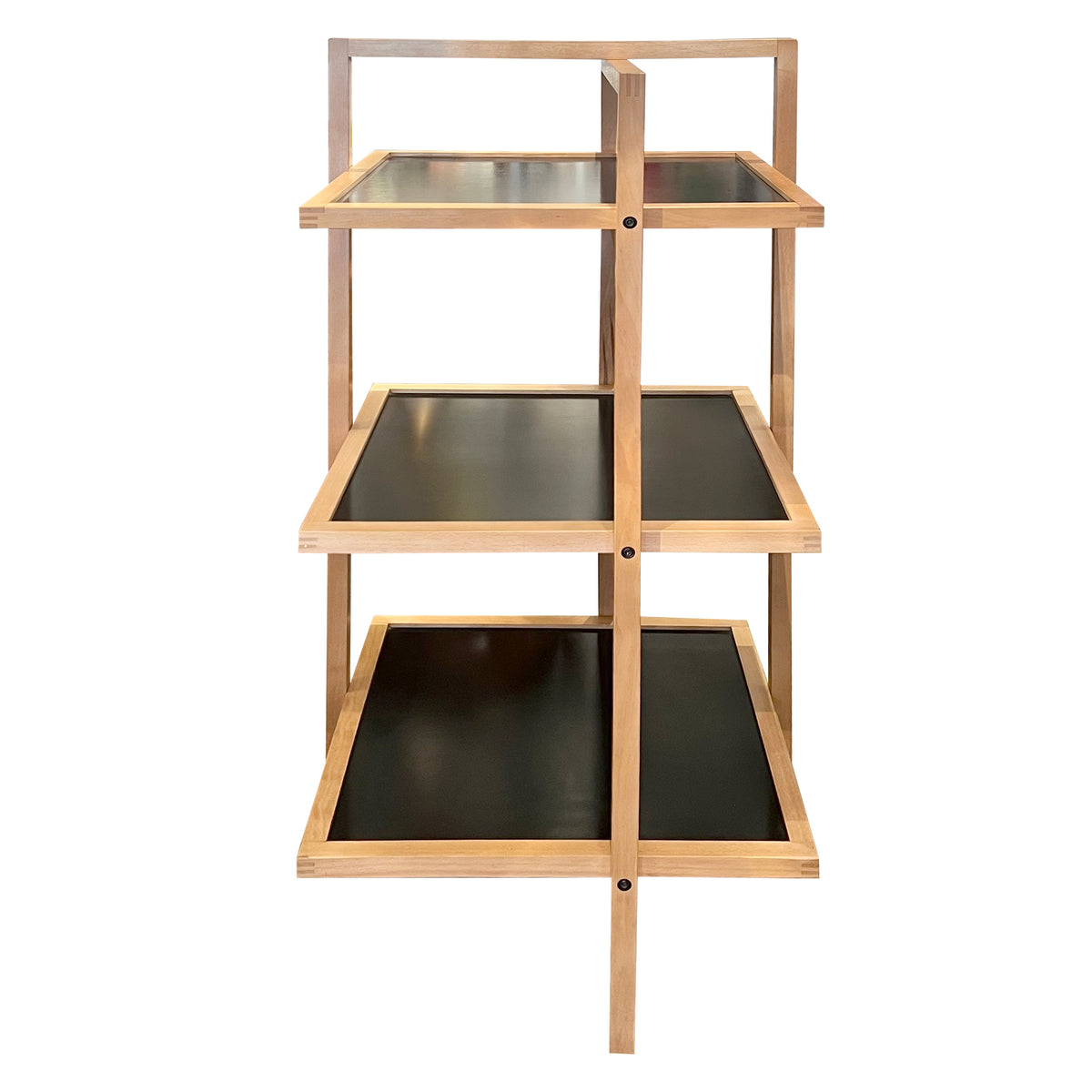 Pair of 1970s/80s Structural Blonde Maple and Black Wood Shelving Units