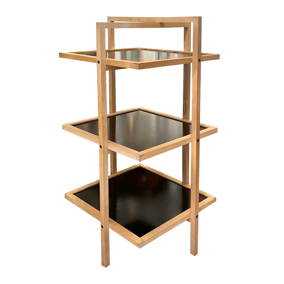 Pair of 1970s/80s Structural Blonde Maple and Black Wood Shelving Units
