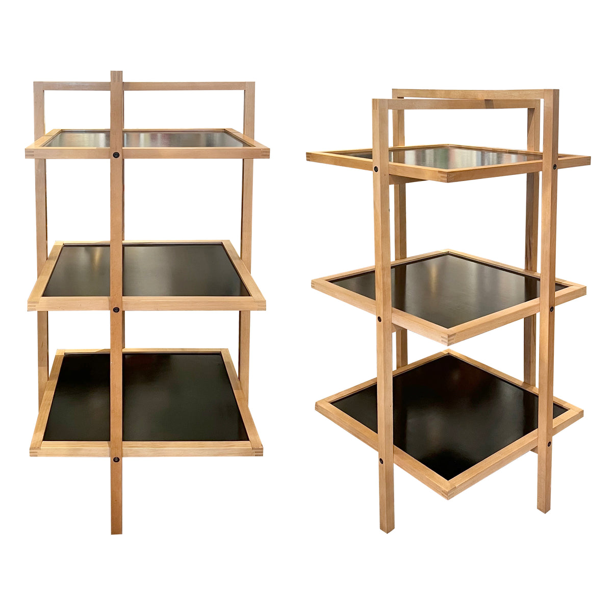 Pair of 1970s/80s Structural Blonde Maple and Black Wood Shelving Units