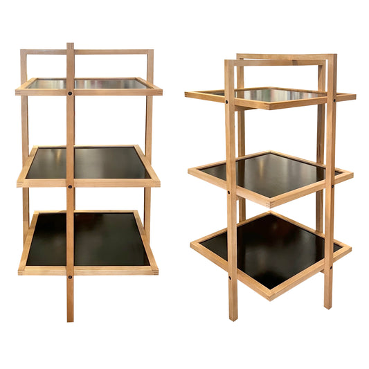 Pair of 1970s/80s Structural Blonde Maple and Black Wood Shelving Units