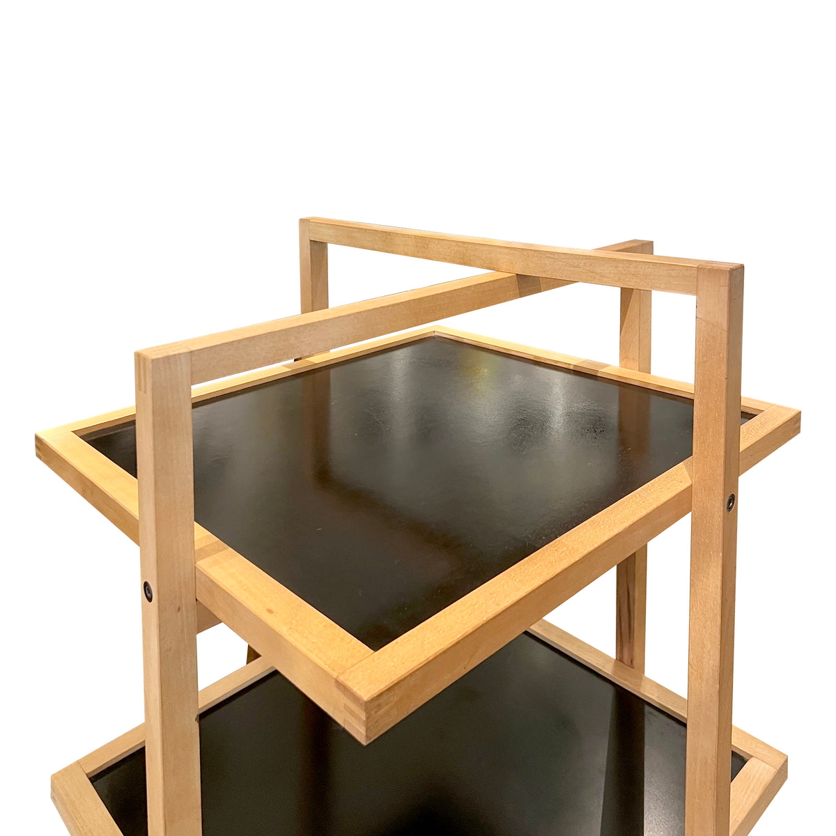 Pair of 1970s/80s Structural Blonde Maple and Black Wood Shelving Units