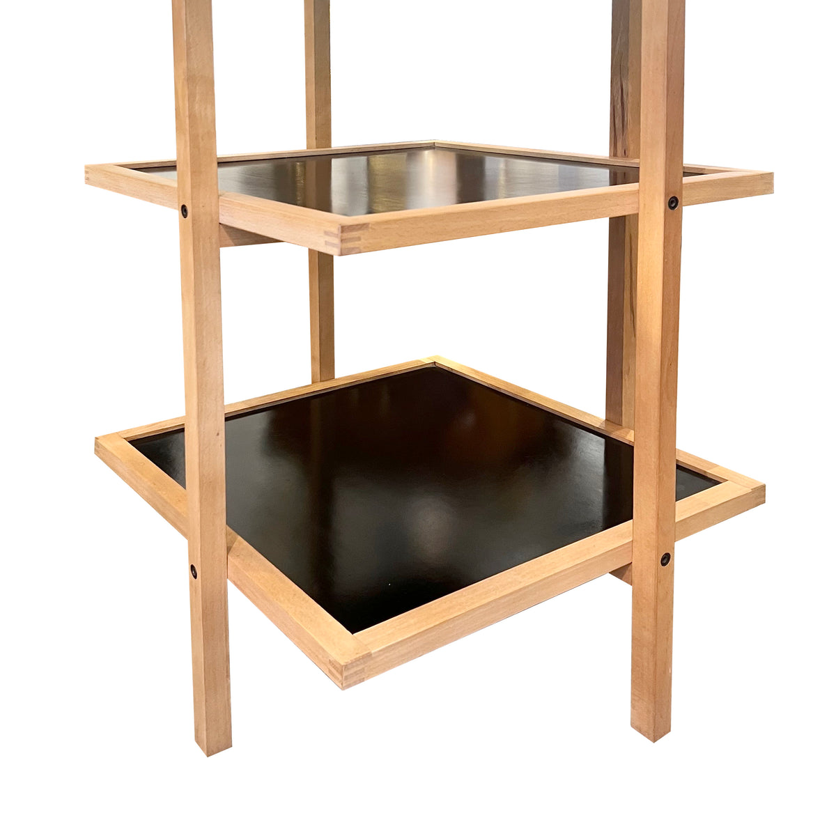 Pair of 1970s/80s Structural Blonde Maple and Black Wood Shelving Units
