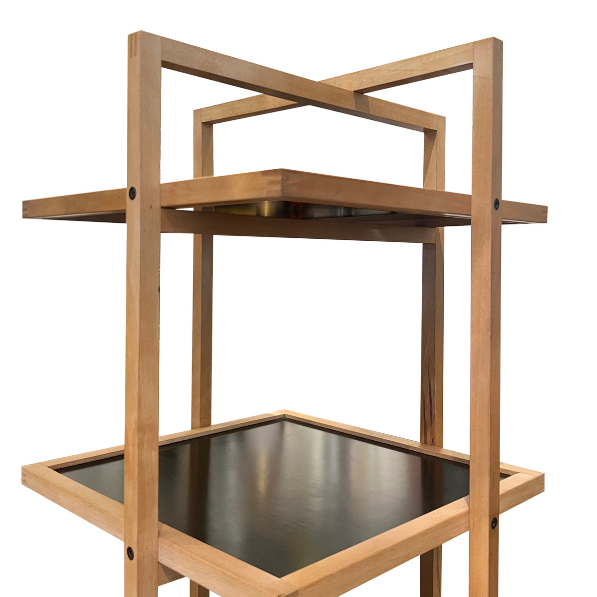 Pair of 1970s/80s Structural Blonde Maple and Black Wood Shelving Units