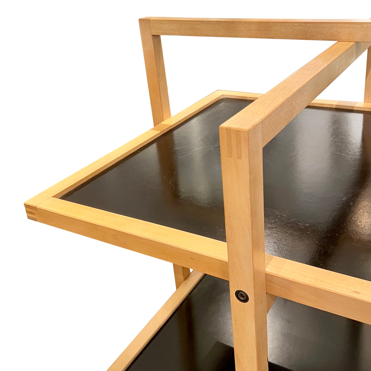 Pair of 1970s/80s Structural Blonde Maple and Black Wood Shelving Units