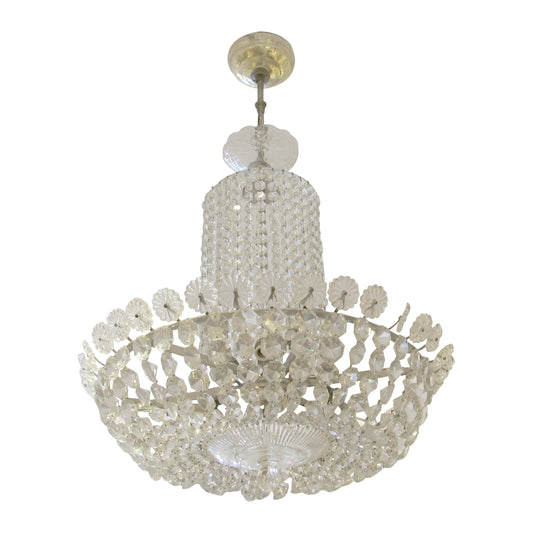 Austrian Art Deco Crystal Basket Chandelier with Faceted Beads, 1930s