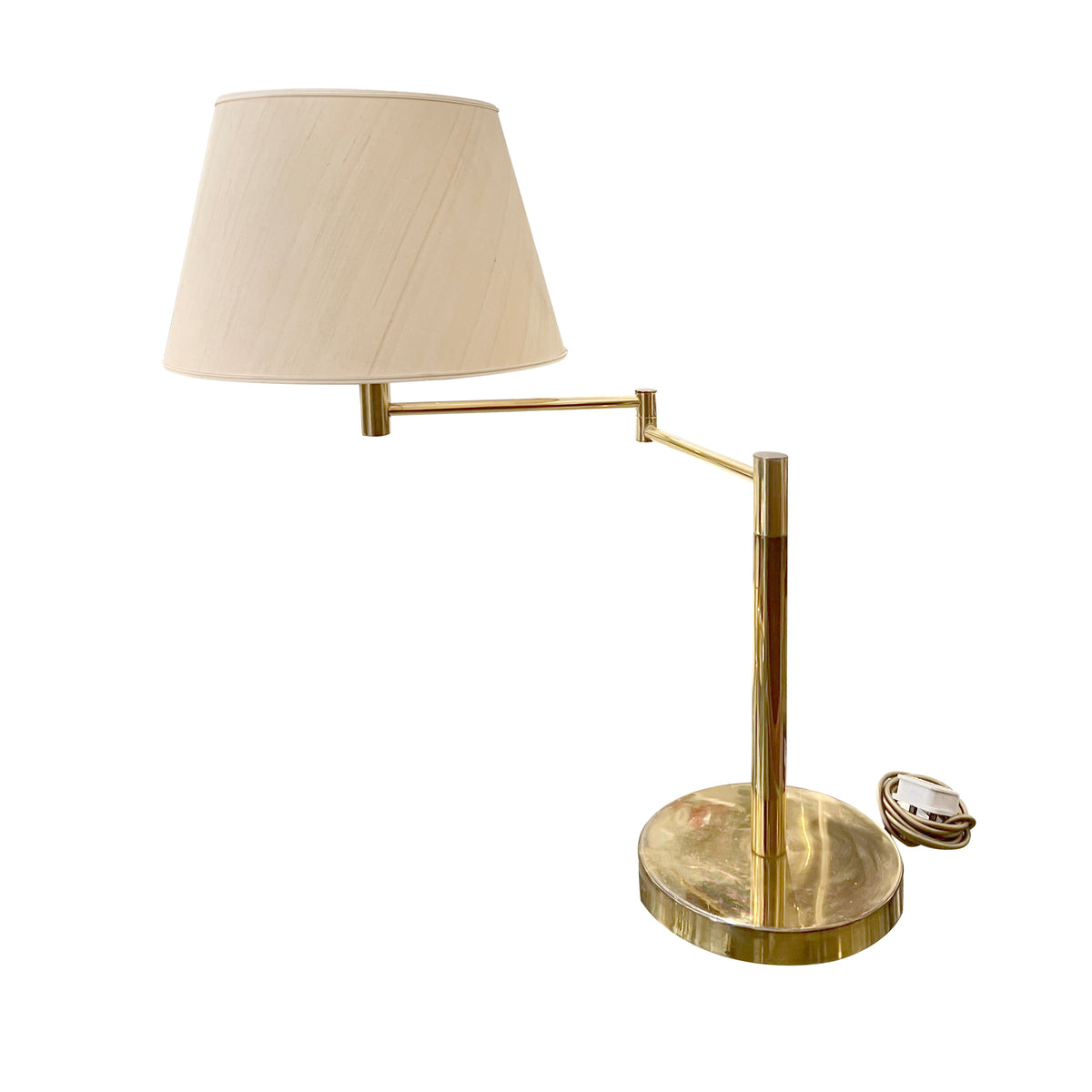 Large Swedish Table Lamp, Brass, Adjustable Swing Arm, 1970s