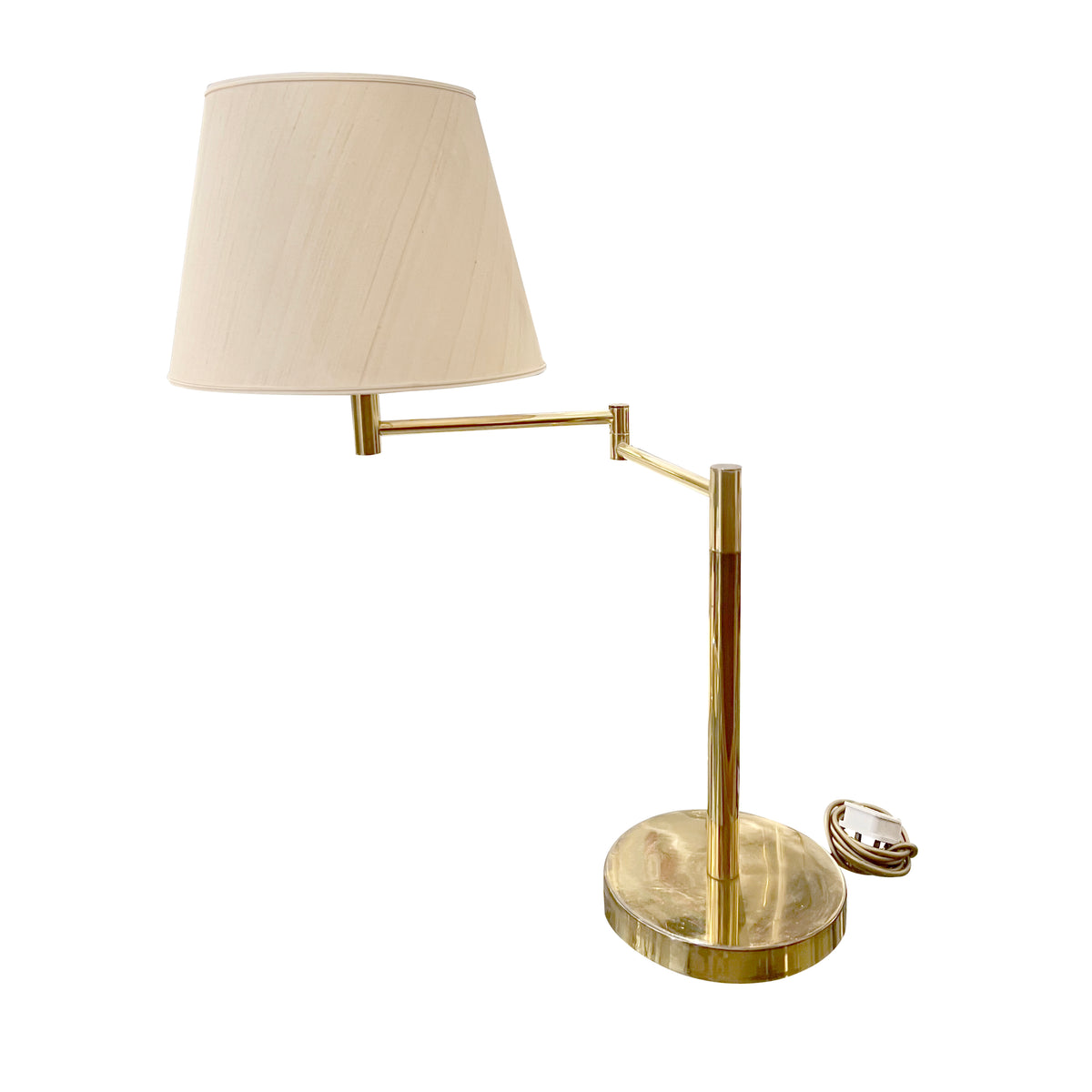 Large Swedish Table Lamp, Brass, Adjustable Swing Arm, 1970s