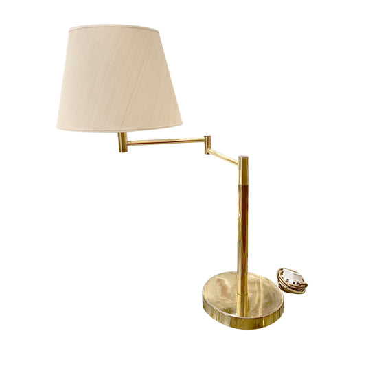Large Swedish Table Lamp, Brass, Adjustable Swing Arm, 1970s