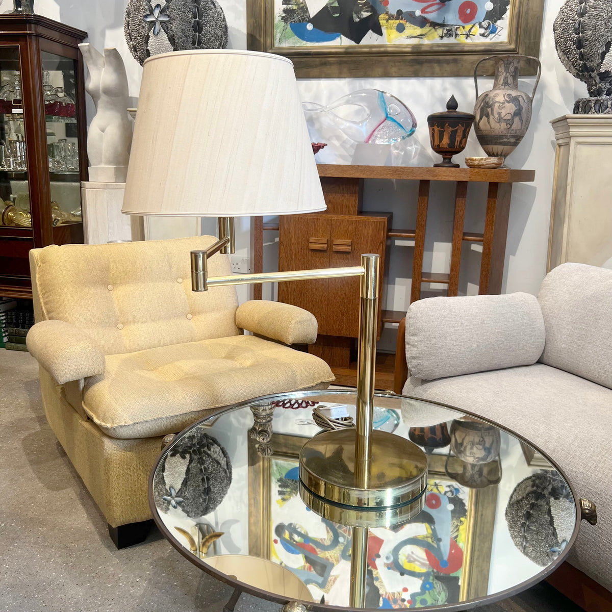 Large Swedish Table Lamp, Brass, Adjustable Swing Arm, 1970s