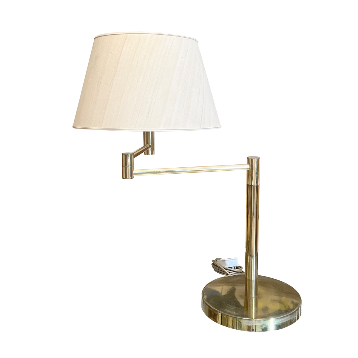Large Swedish Table Lamp, Brass, Adjustable Swing Arm, 1970s