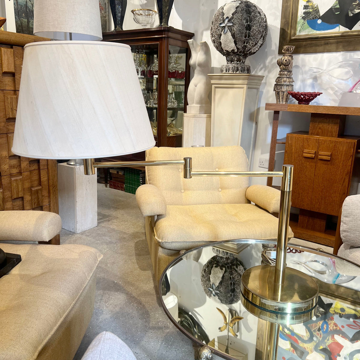 Large Swedish Table Lamp, Brass, Adjustable Swing Arm, 1970s