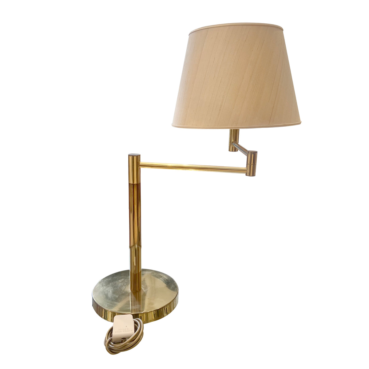 Large Swedish Table Lamp, Brass, Adjustable Swing Arm, 1970s